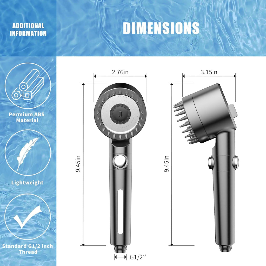High pressure 3-Setting Clean Flow hair shower