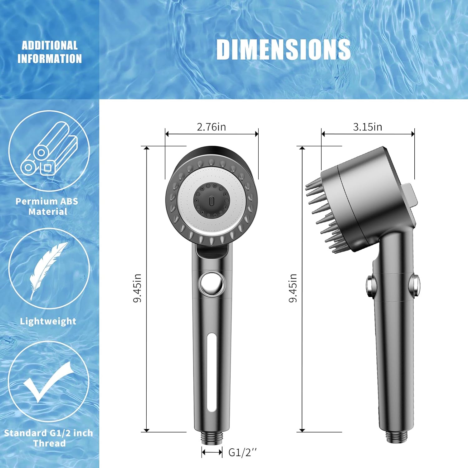 High pressure 3-Setting Clean Flow hair shower