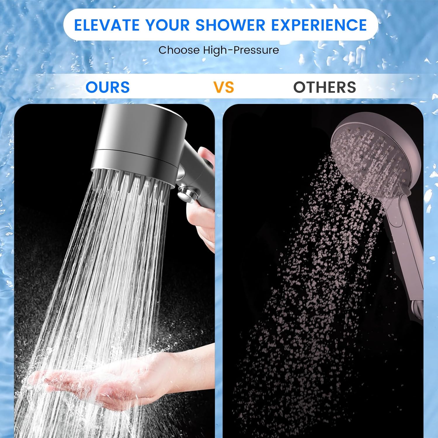 High pressure 3-Setting Clean Flow hair shower