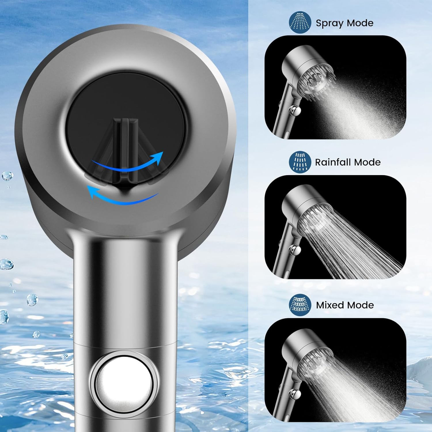 High pressure 3-Setting Clean Flow hair shower