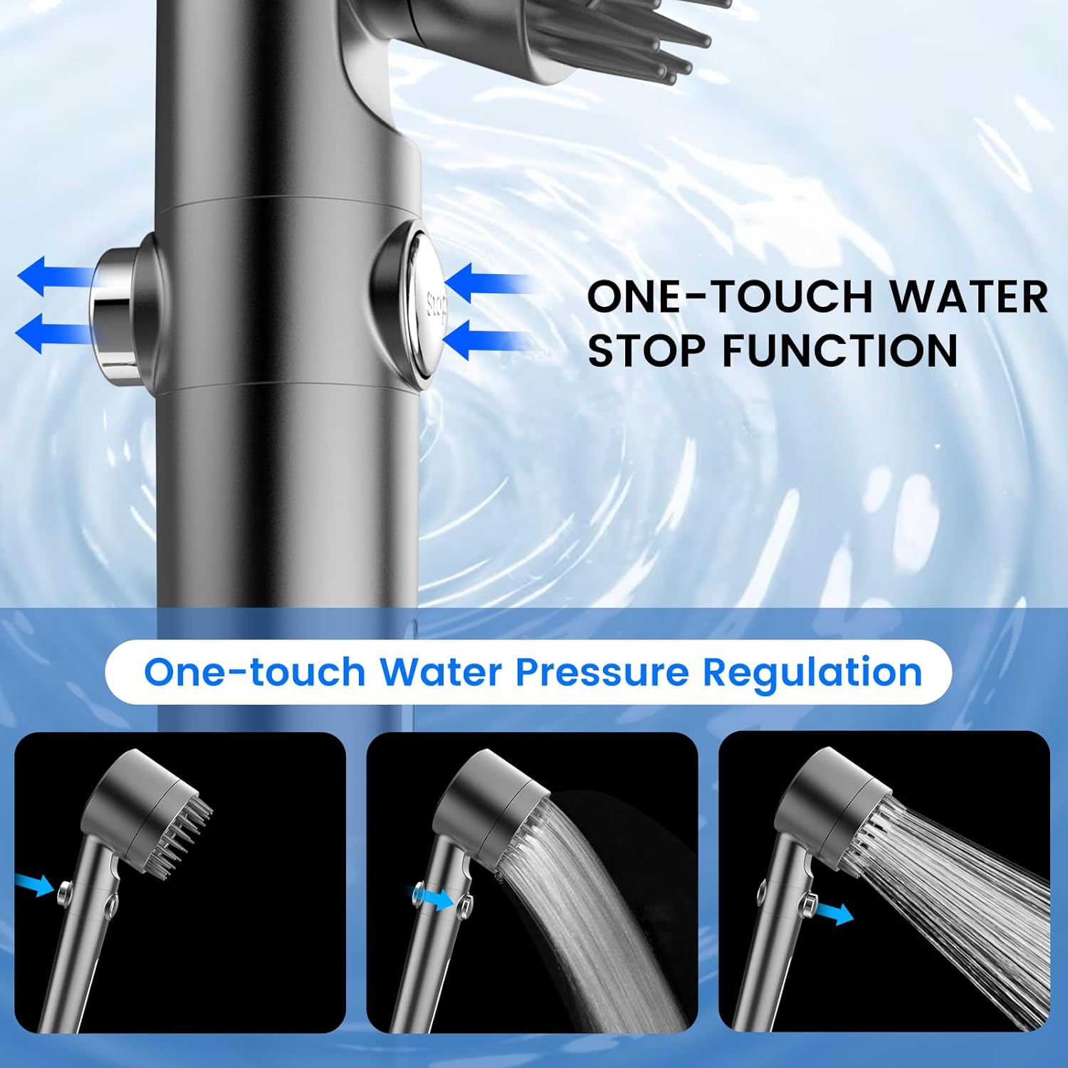 High pressure 3-Setting Clean Flow hair shower