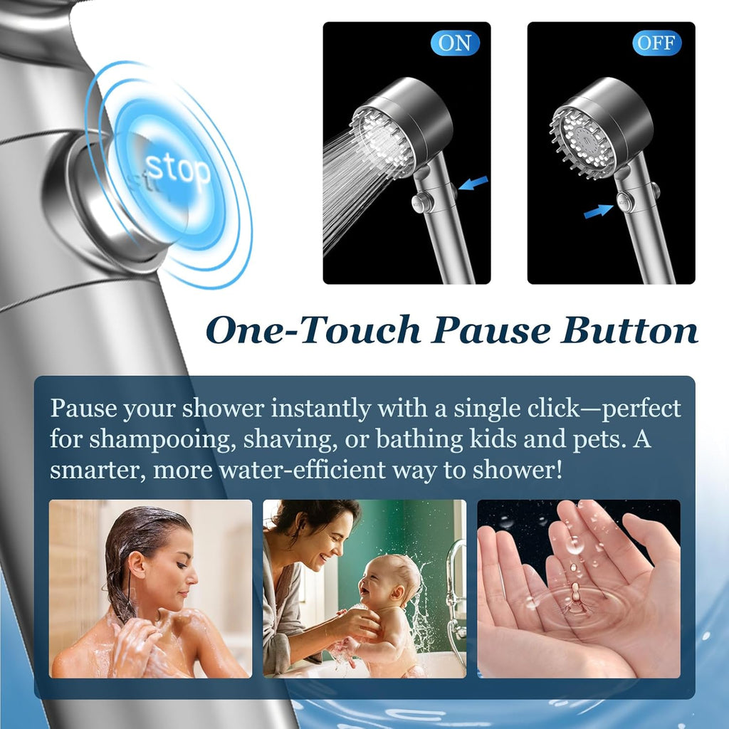 High pressure 3-Setting Clean Flow hair shower