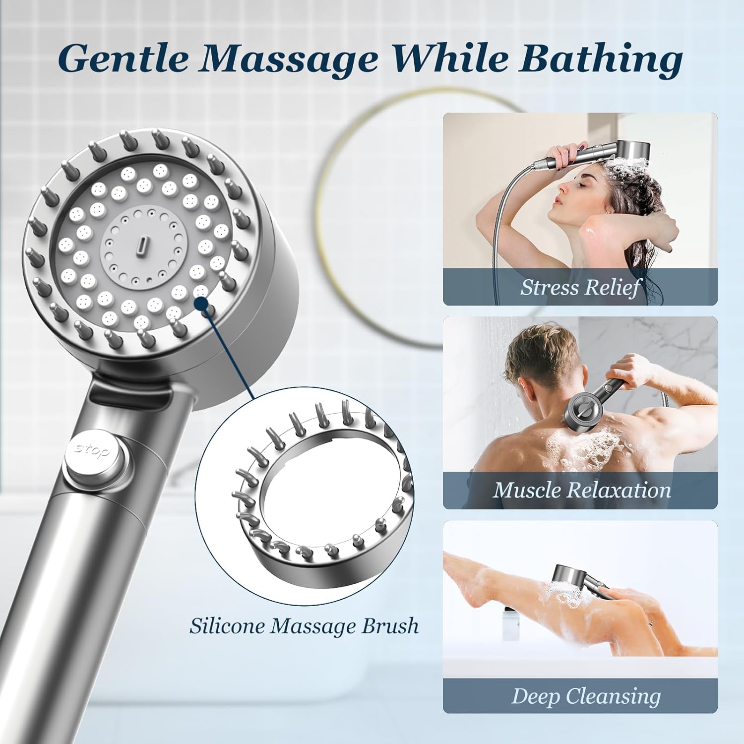 High pressure 3-Setting Clean Flow hair shower
