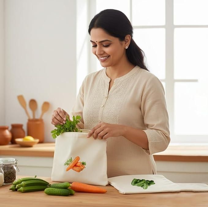Cotton Reusable Vegetable fridge bags (Pack of 10 bags)