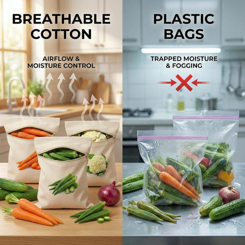 Cotton Reusable Vegetable fridge bags (Pack of 10 bags)