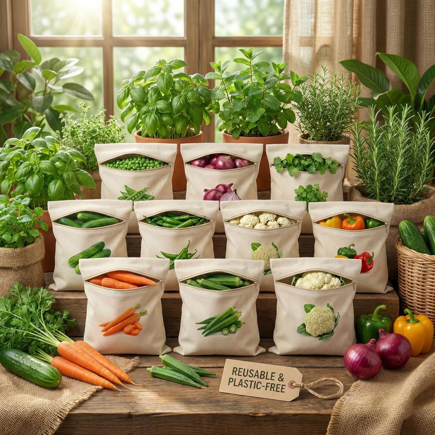 Cotton Reusable Vegetable fridge bags (Pack of 10 bags)