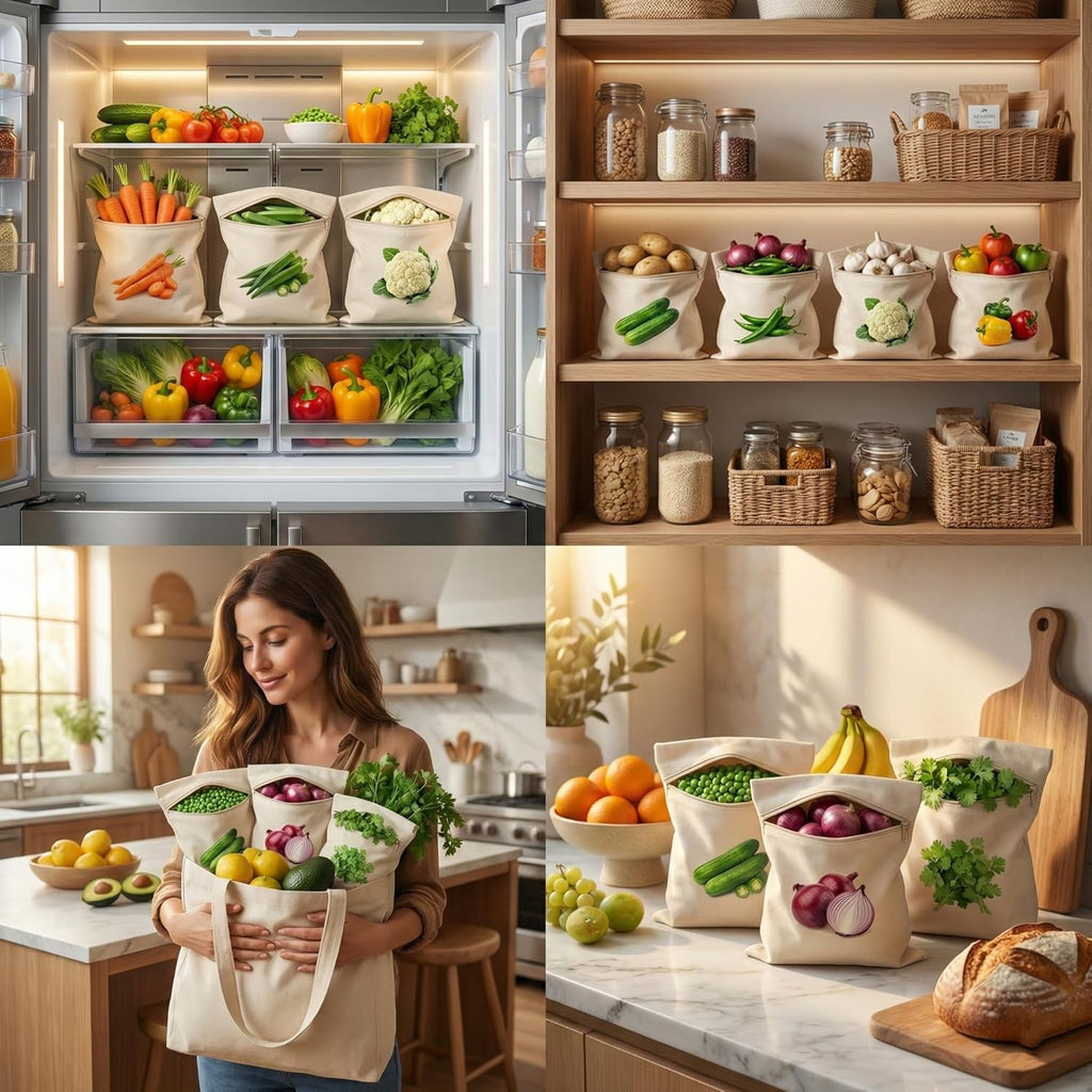 Cotton Reusable Vegetable fridge bags (Pack of 10 bags)