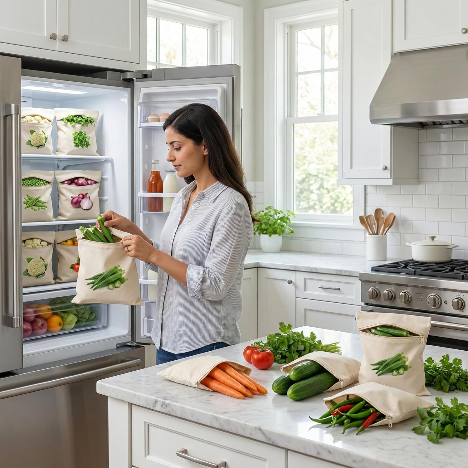 Cotton Reusable Vegetable fridge bags (Pack of 10 bags)